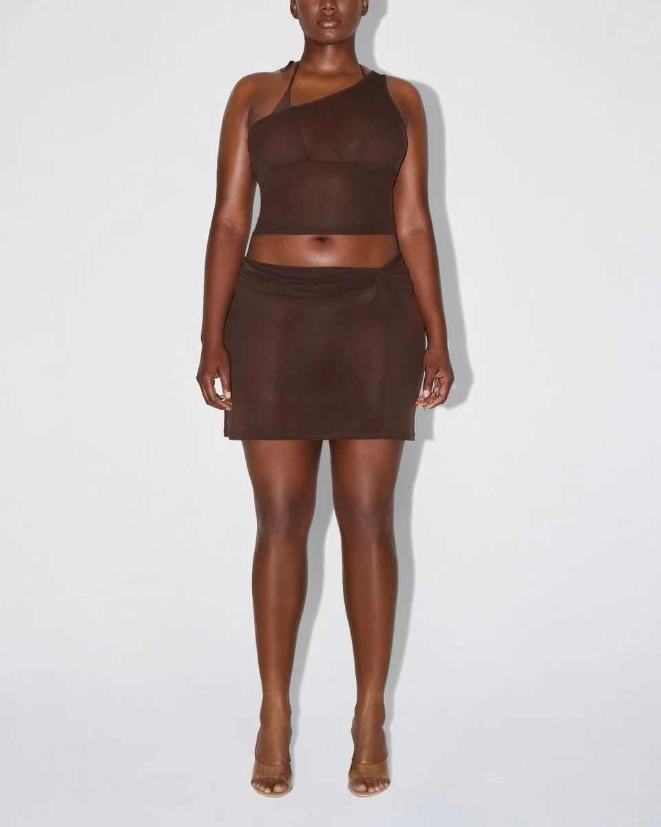 Mesh Twist Mini Skirt | Chocolate - Image 3