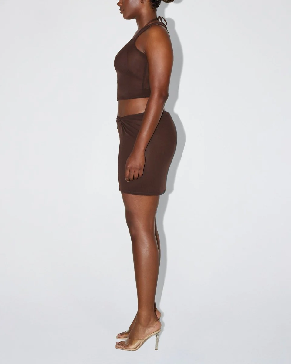 Mesh Twist Mini Skirt | Chocolate - Image 4