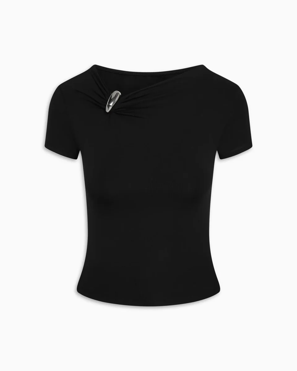 Pierced Short Sleeve Top | Black - Image 2