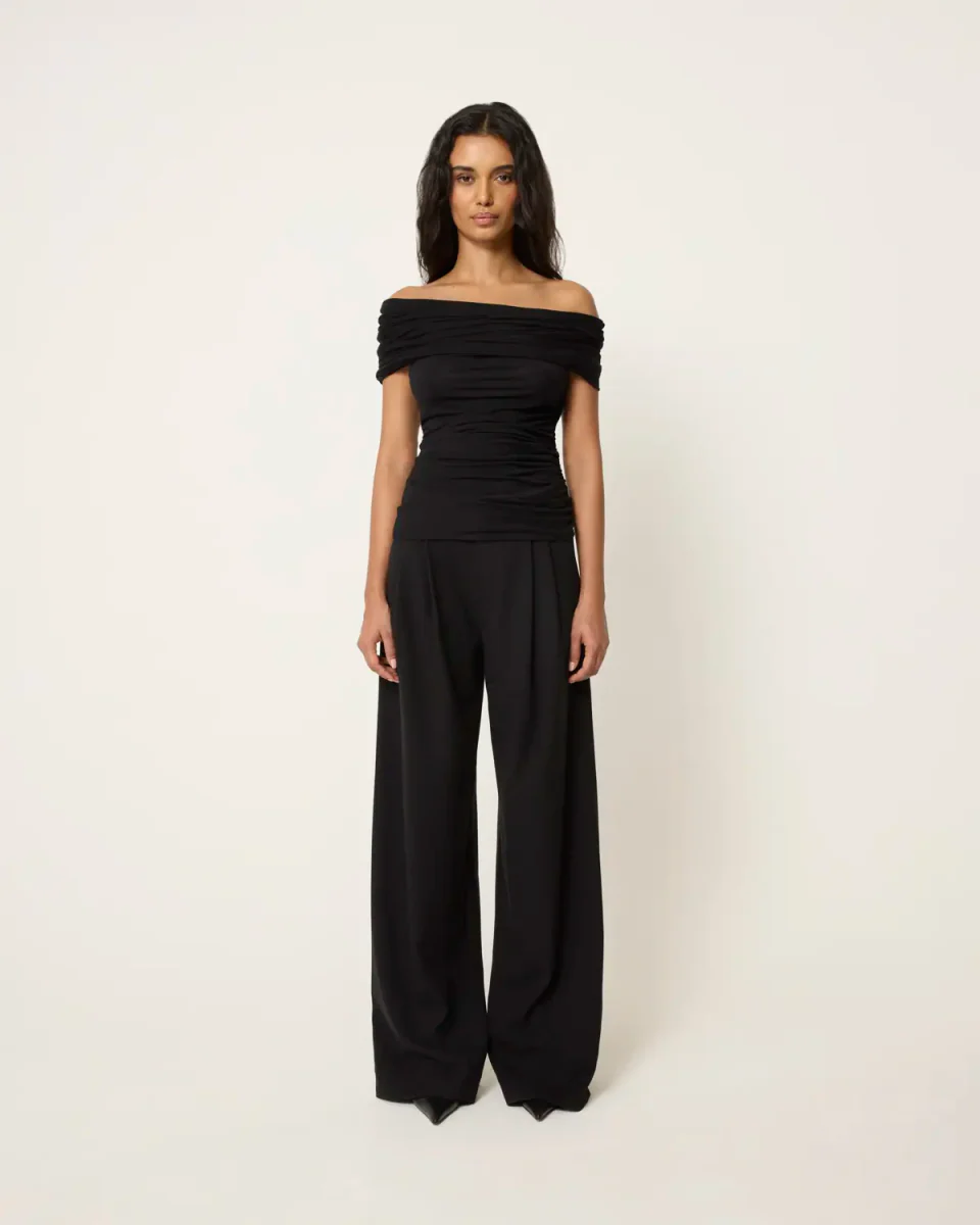 Pleated Wide Leg Trouser | Black - Image 3