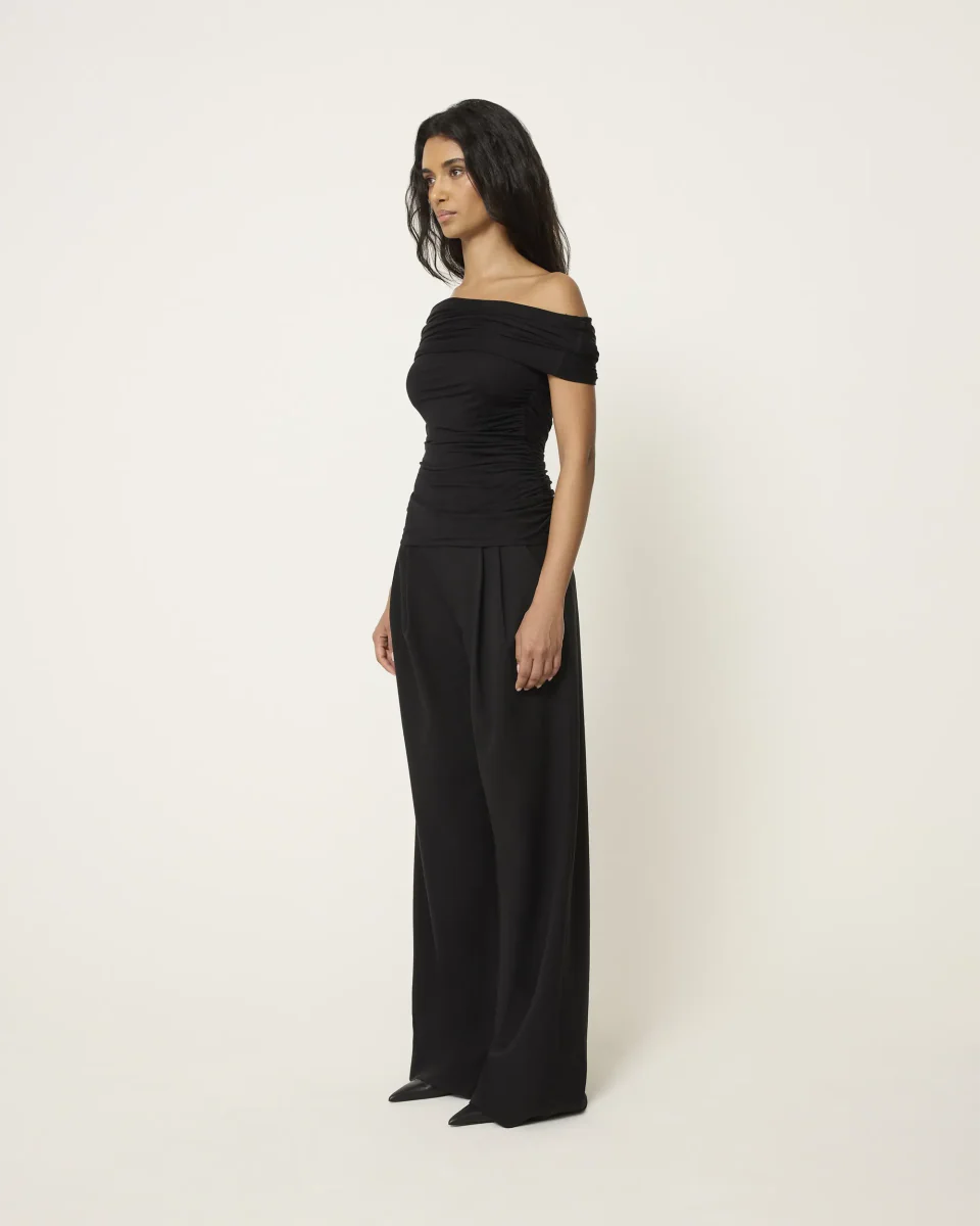 Pleated Wide Leg Trouser | Black - Image 4