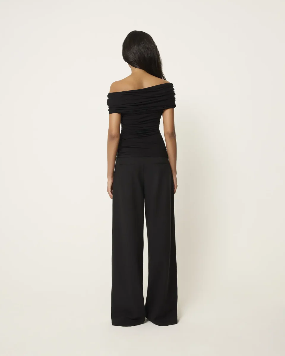 Pleated Wide Leg Trouser | Black - Image 5
