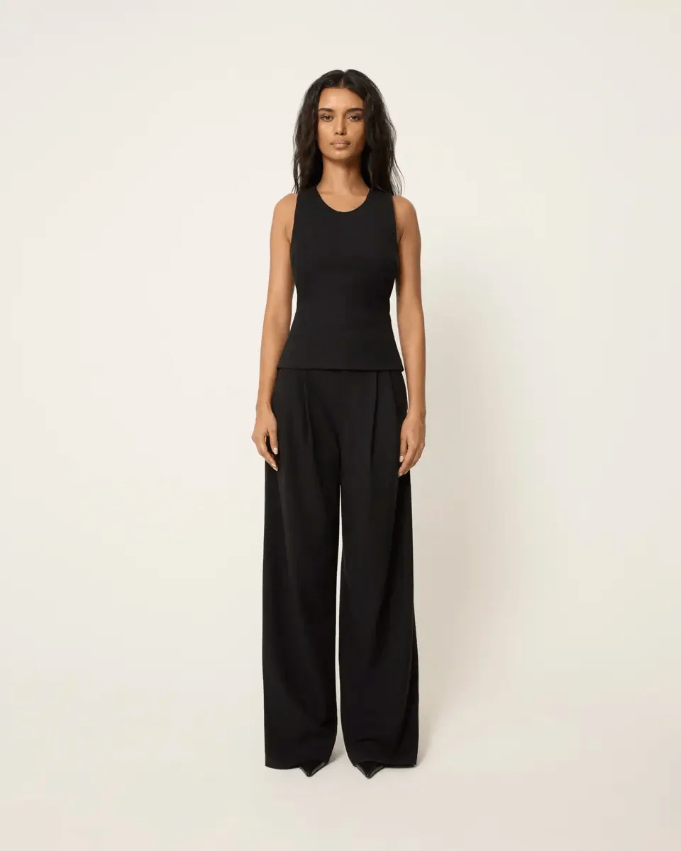 Pleated Wide Leg Trouser | Black - Image 6