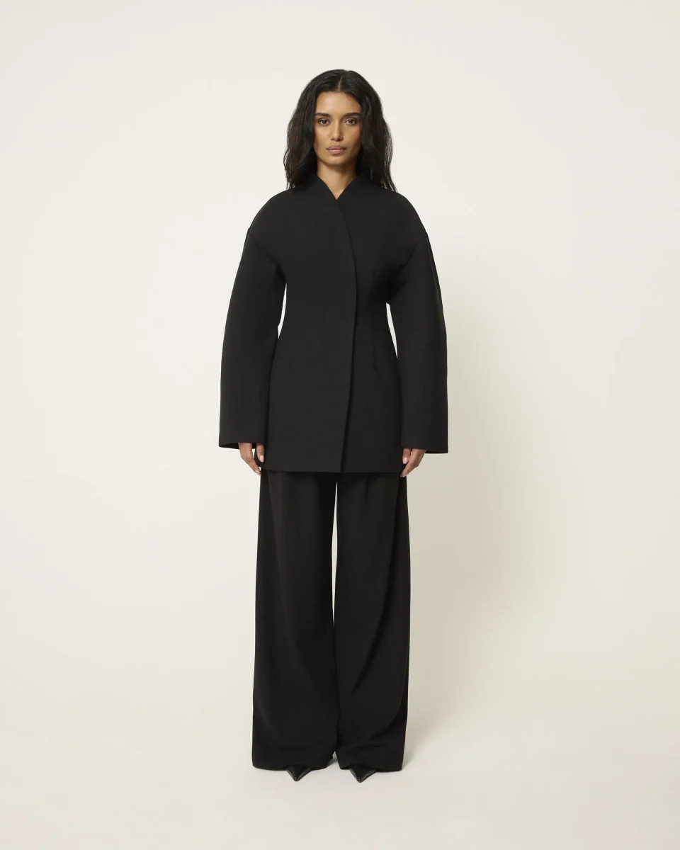 Pleated Wide Leg Trouser | Black - Image 7
