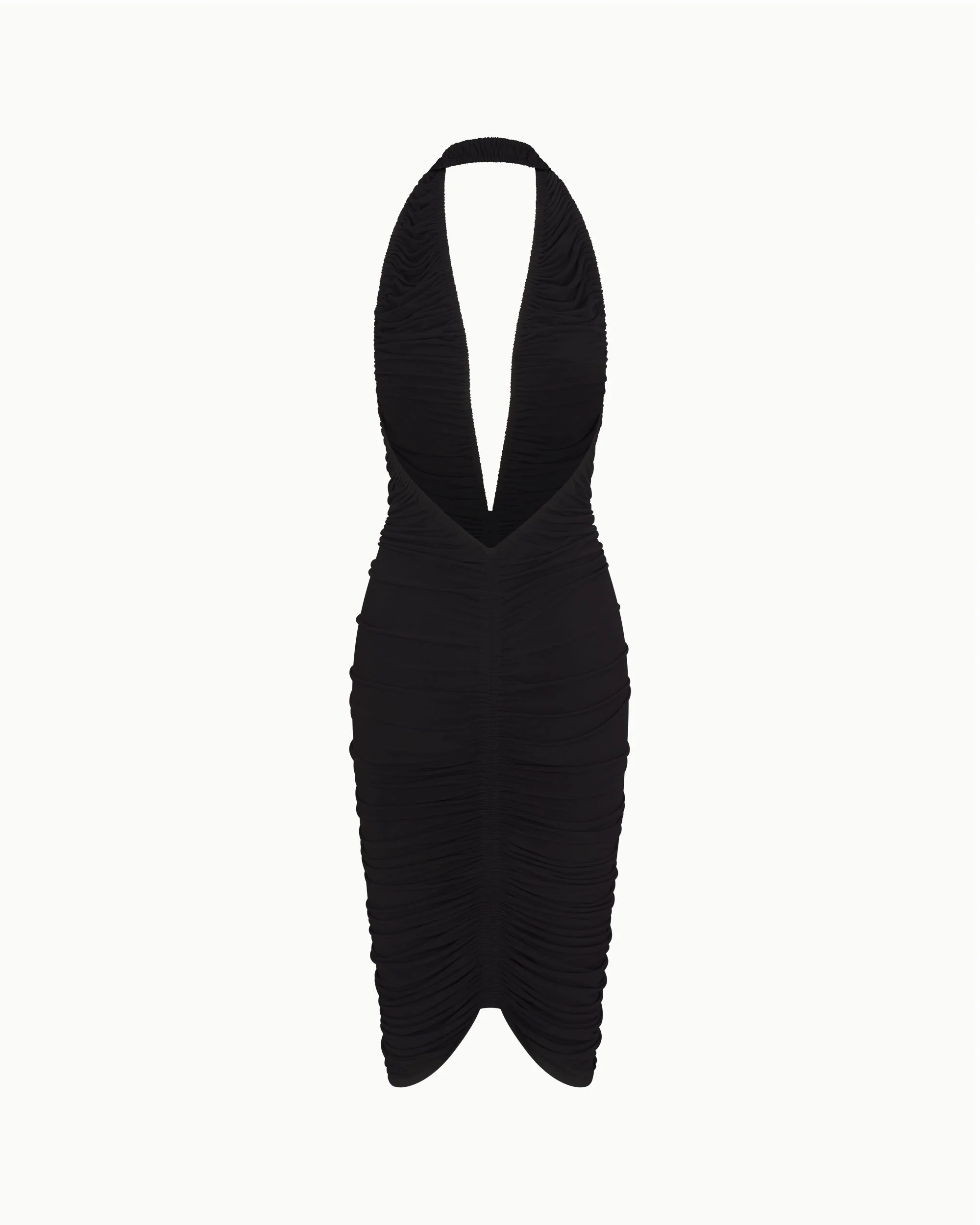 Plunging Ruched Midi Dress | Black - Image 2