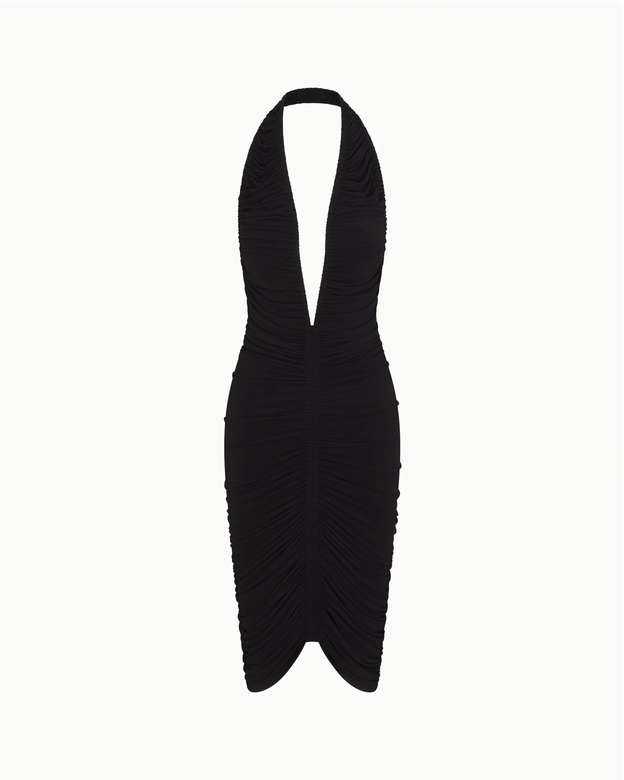 Plunging Ruched Midi Dress | Black - Image 9