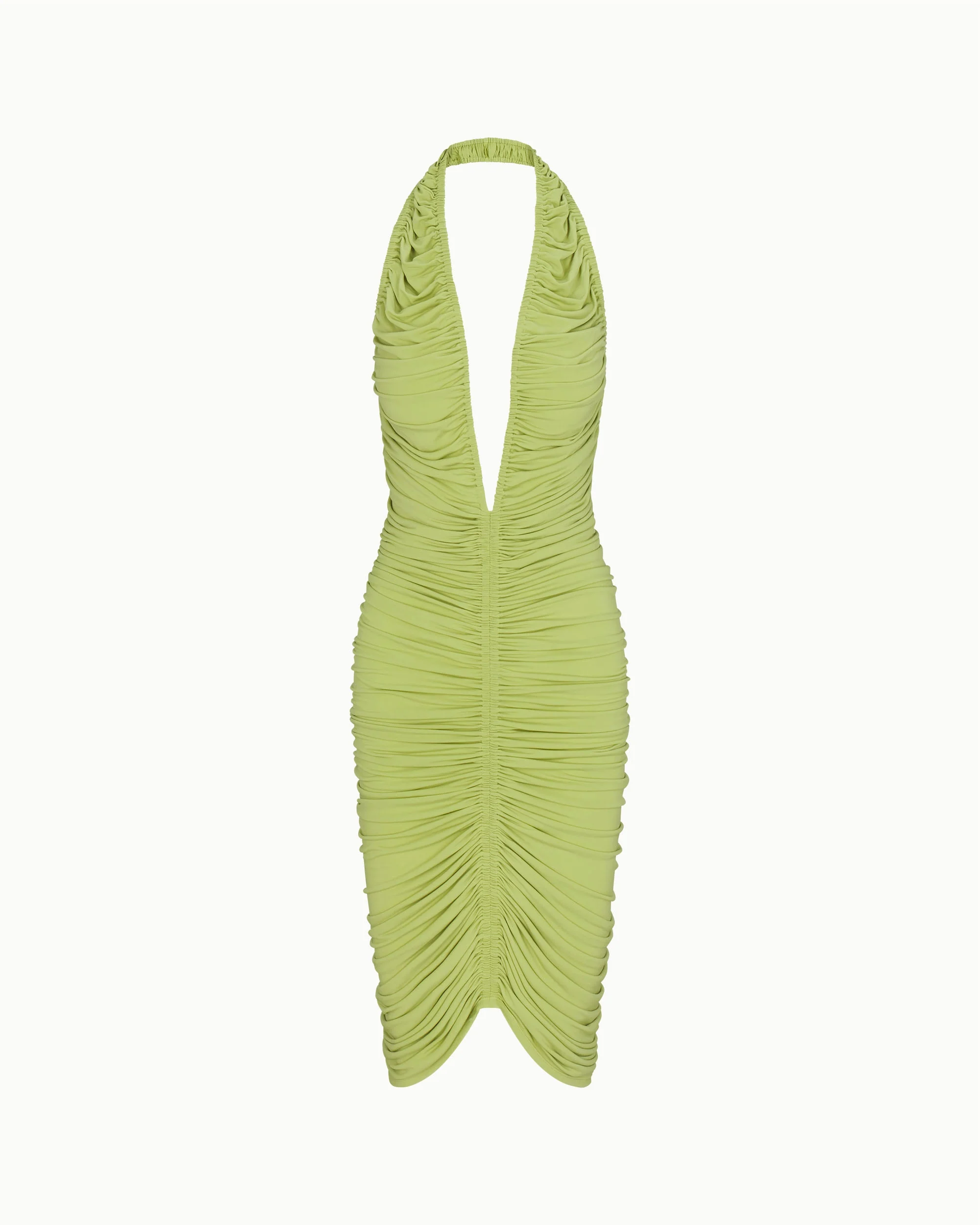 Plunging Ruched Midi Dress | Dark Citron - Image 2