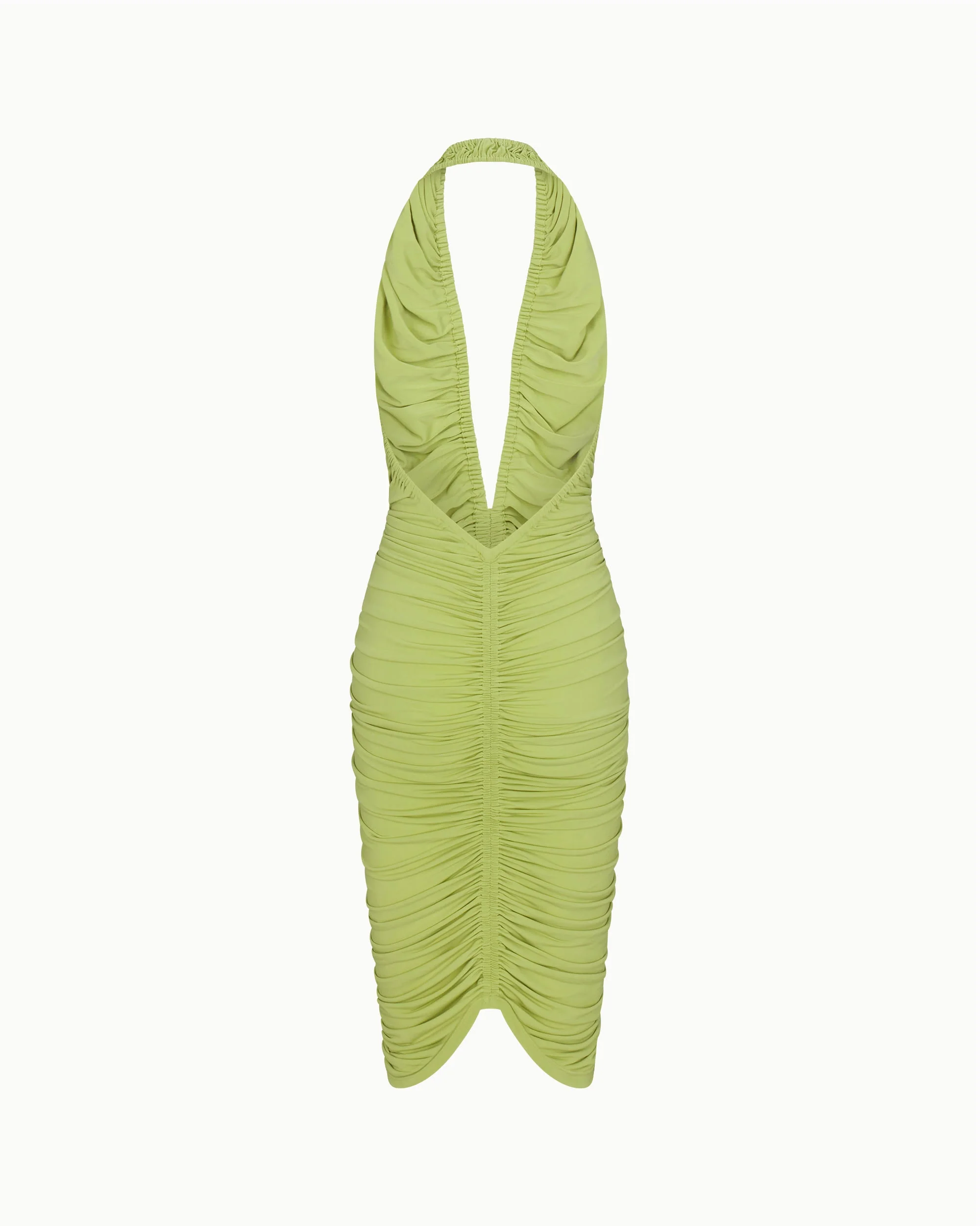 Plunging Ruched Midi Dress | Dark Citron - Image 9