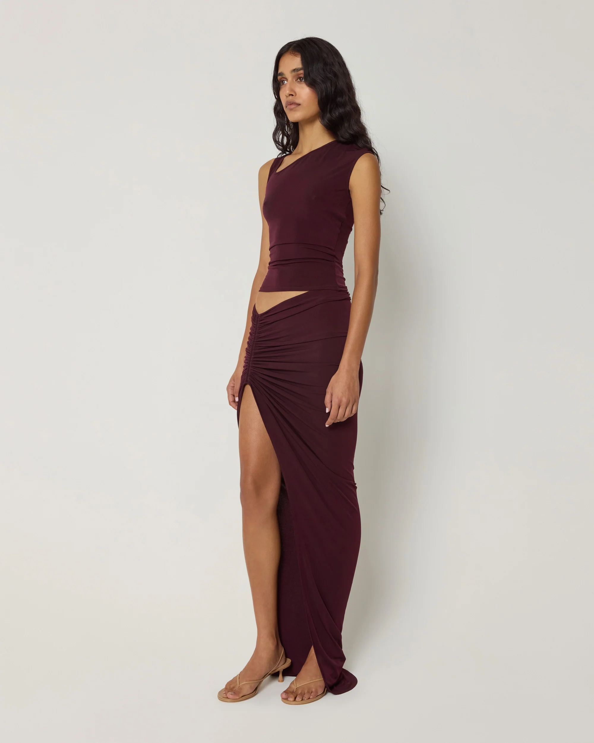 Ruched Maxi Skirt | Black Cherry - Image 4
