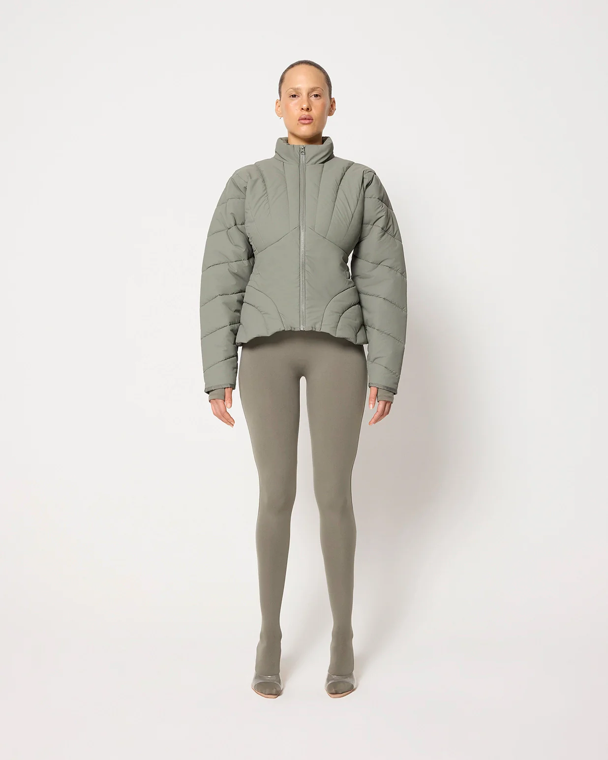 Sculpted Puffer Jacket | Dusty Olive - Image 3
