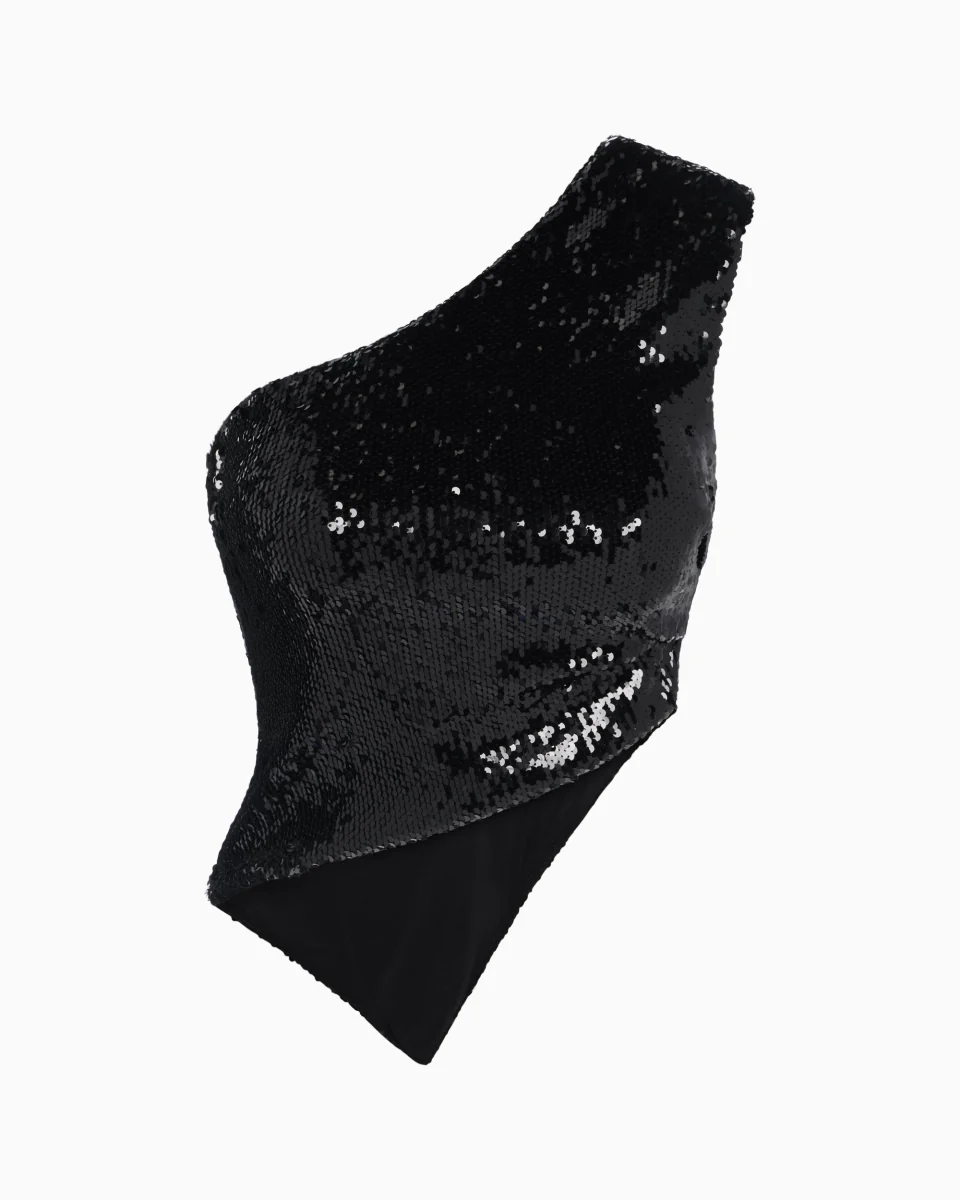 Sequin One Shoulder Top | Black - Image 2