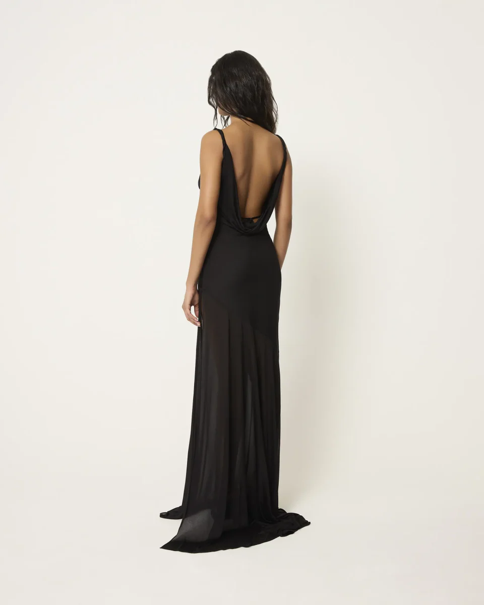 Sheer Draped Long Dress | Black - Image 5