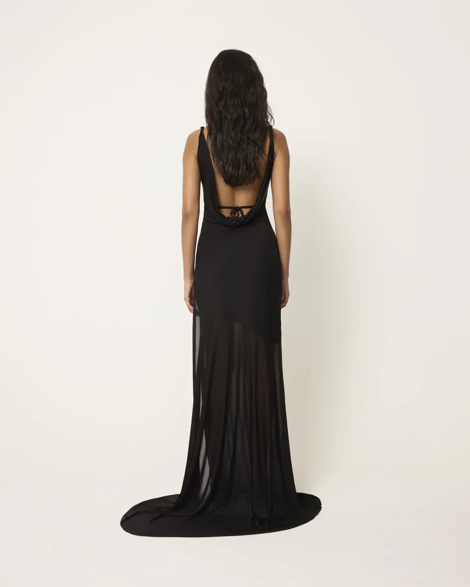 Sheer Draped Long Dress | Black - Image 6