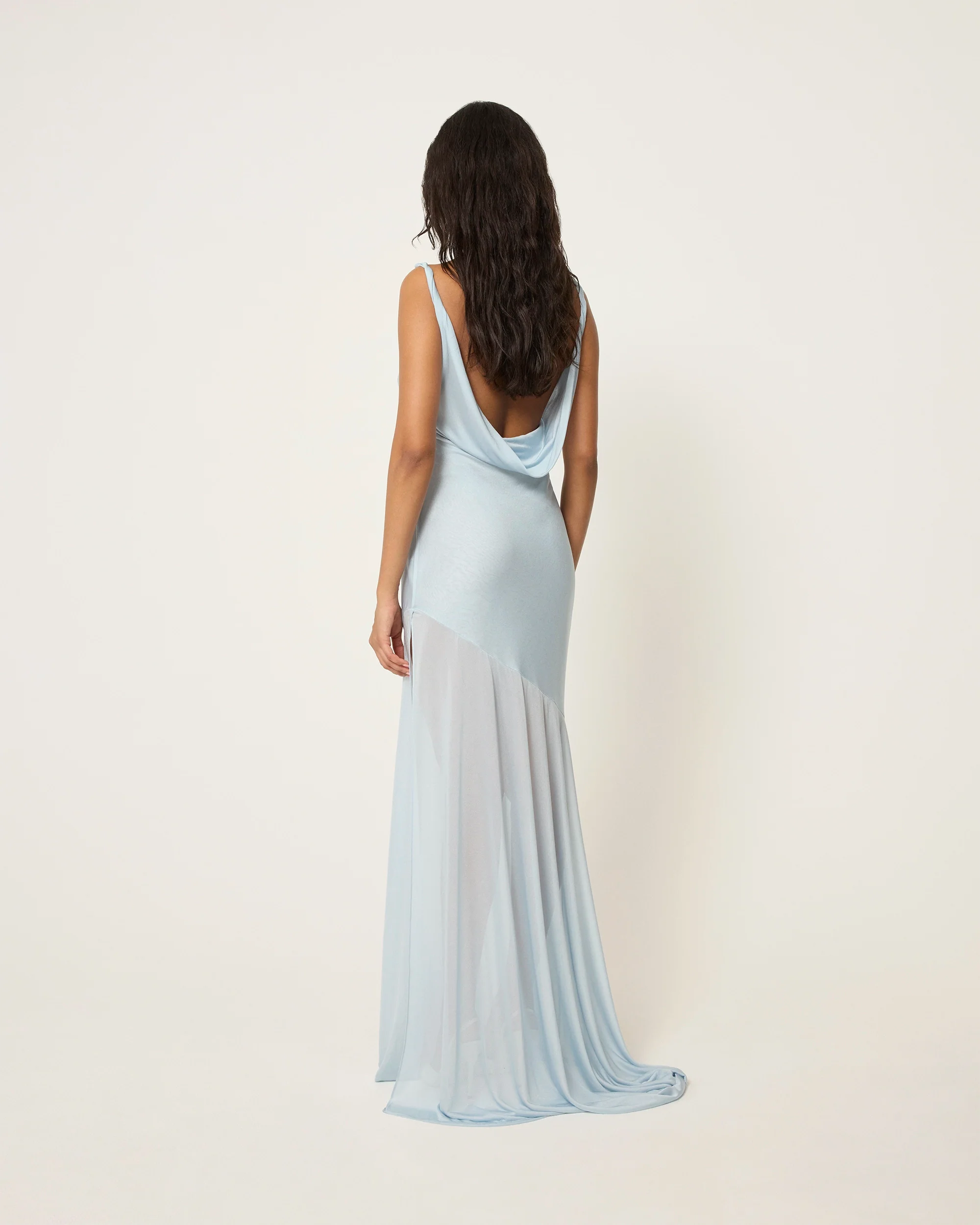 Sheer Draped Long Dress | Lt Blue - Image 5