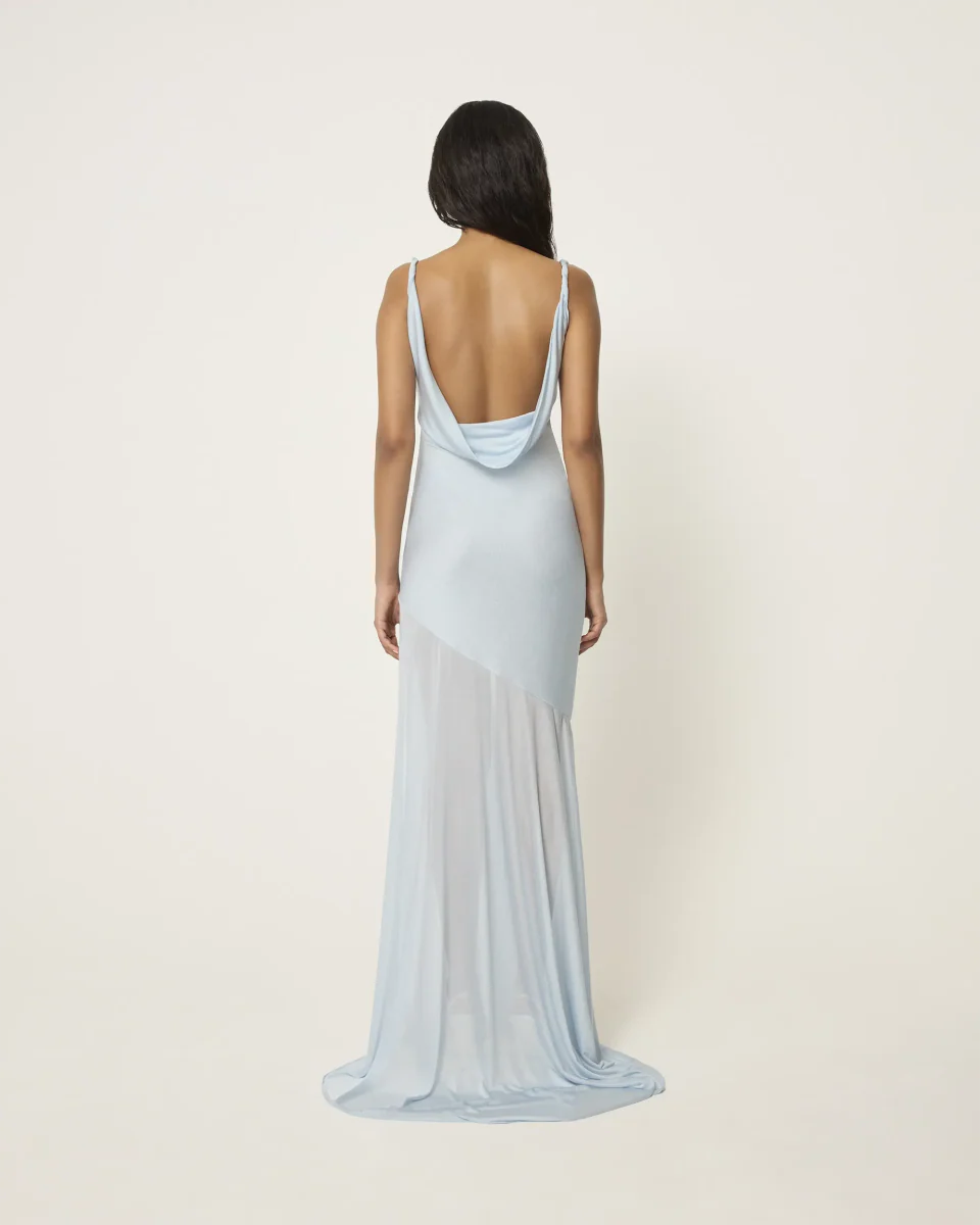 Sheer Draped Long Dress | Lt Blue - Image 6
