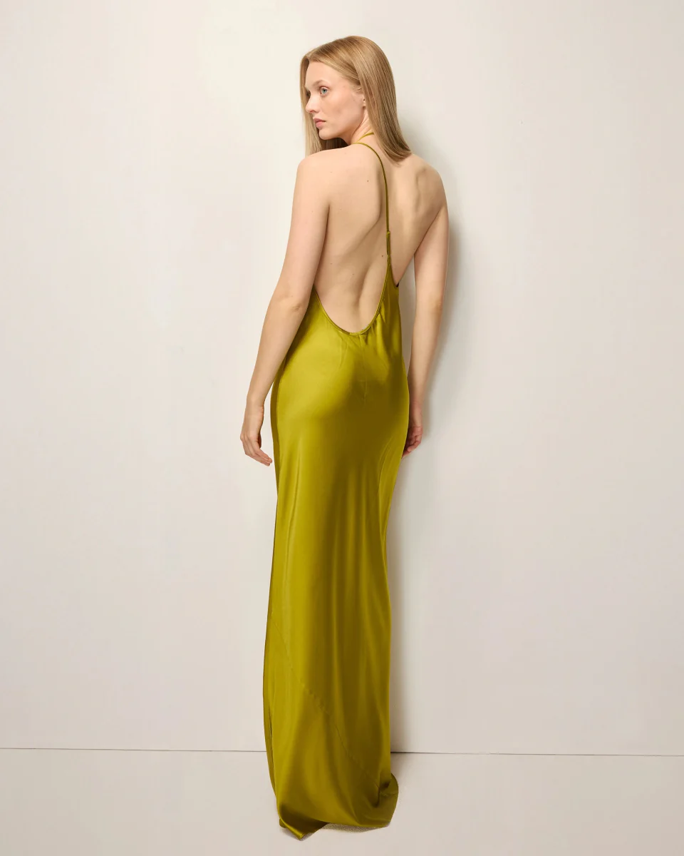 Silk Asymmetric Bias Gown | Golden Olive