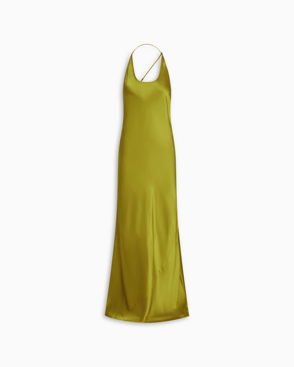 Silk Asymmetric Bias Gown | Golden Olive - Image 2
