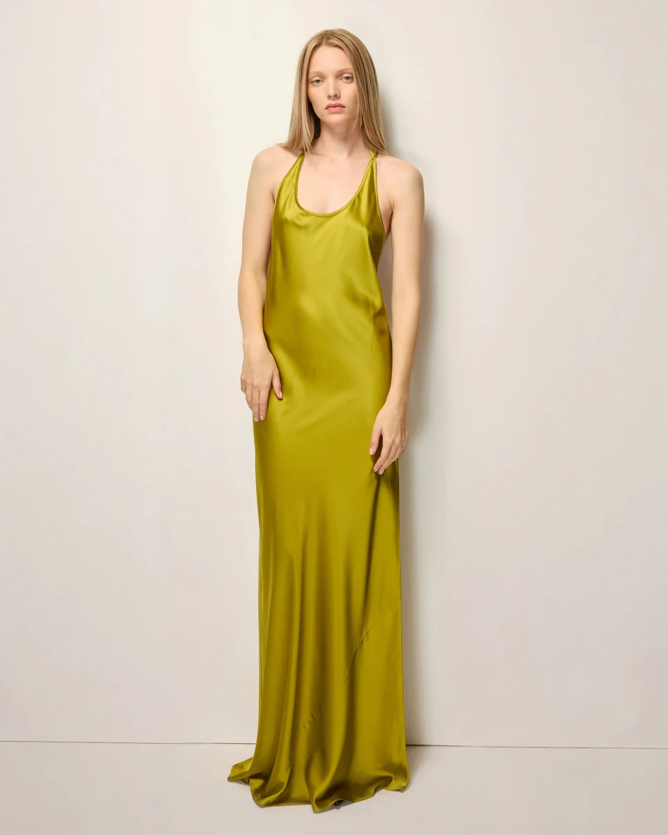 Silk Asymmetric Bias Gown | Golden Olive - Image 4