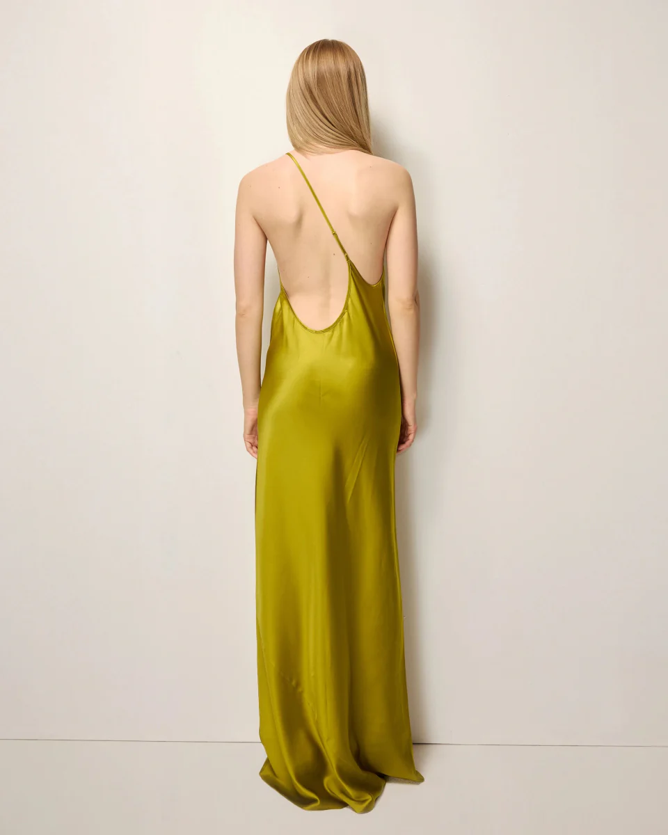 Silk Asymmetric Bias Gown | Golden Olive - Image 5