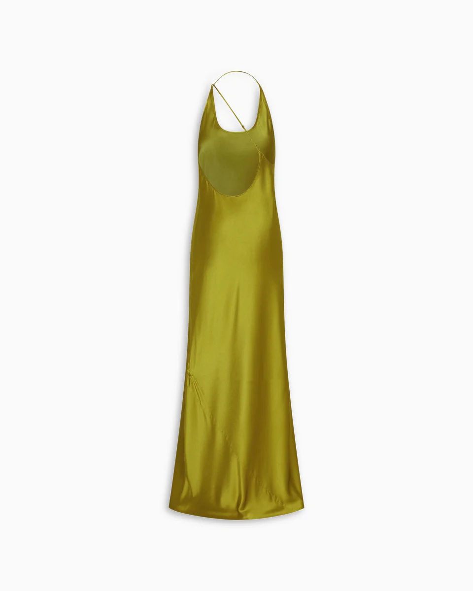 Silk Asymmetric Bias Gown | Golden Olive - Image 6