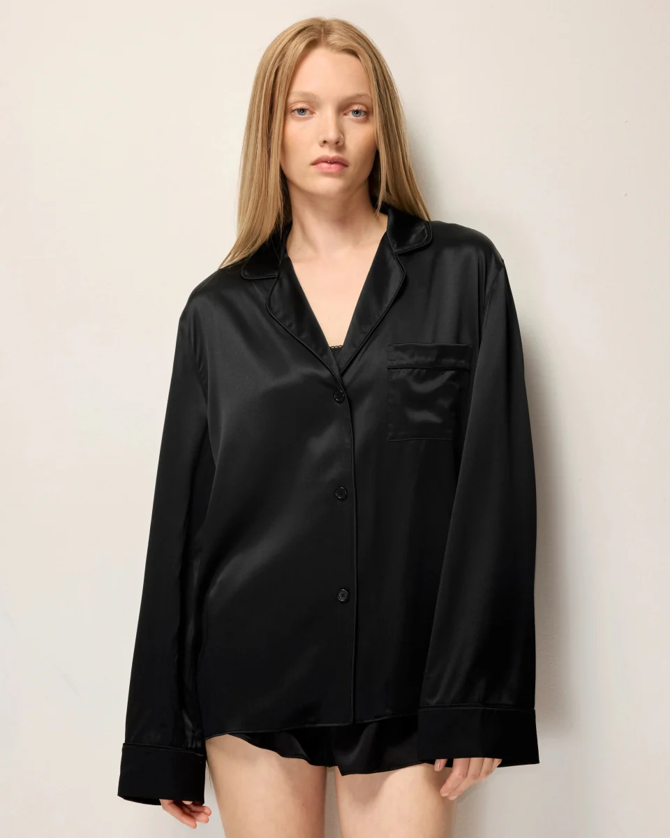 Silk Pajama Shirt | Black - Image 3