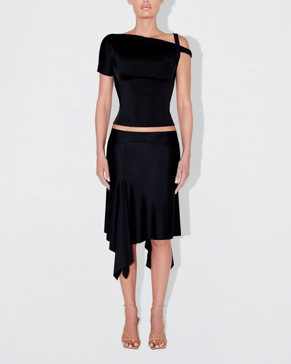 Sleek Stretch Asymmetrical Skirt | Black - Image 3