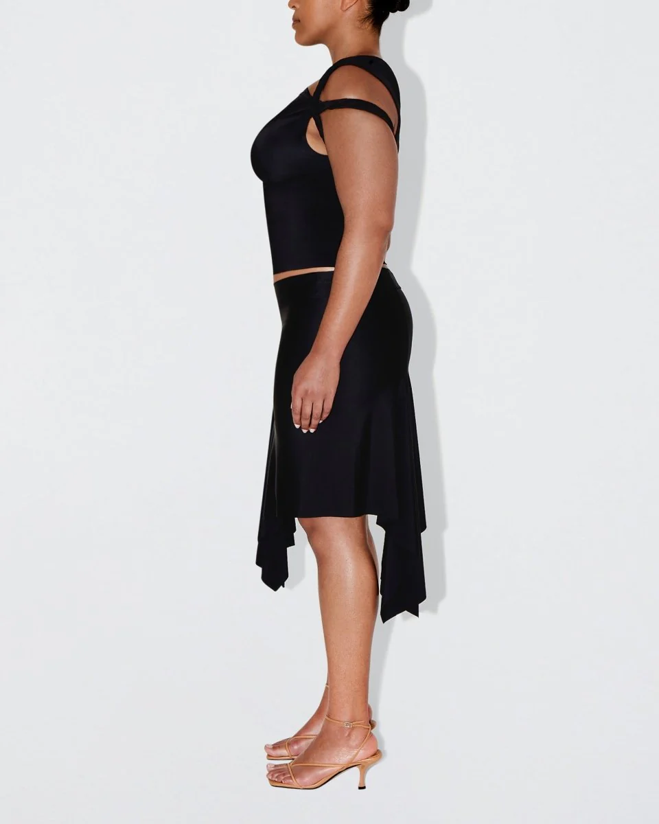 Sleek Stretch Asymmetrical Skirt | Black - Image 8