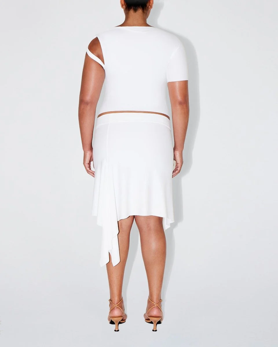 Sleek Stretch Asymmetrical Skirt | Bright White - Image 9