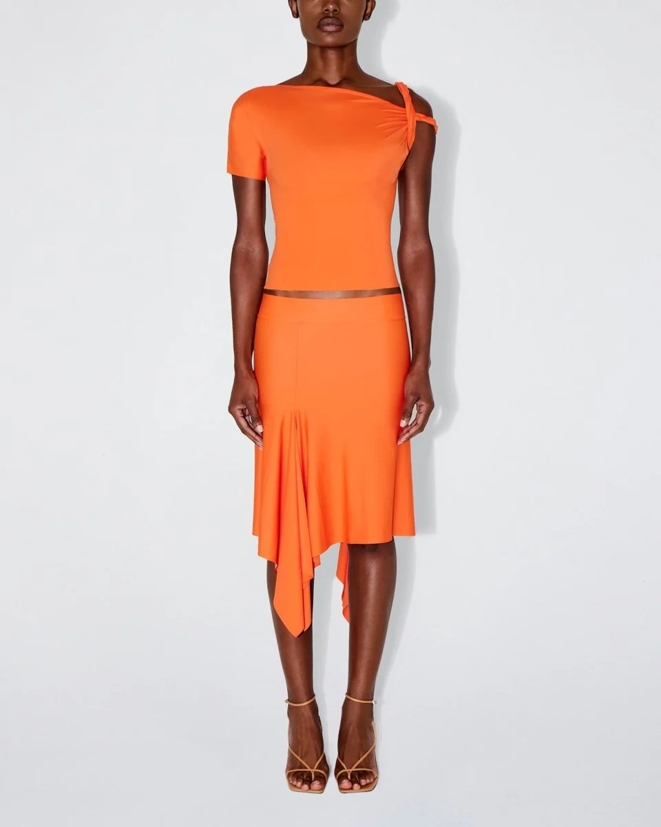 Sleek Stretch Asymmetrical Skirt | Papaya - Image 3