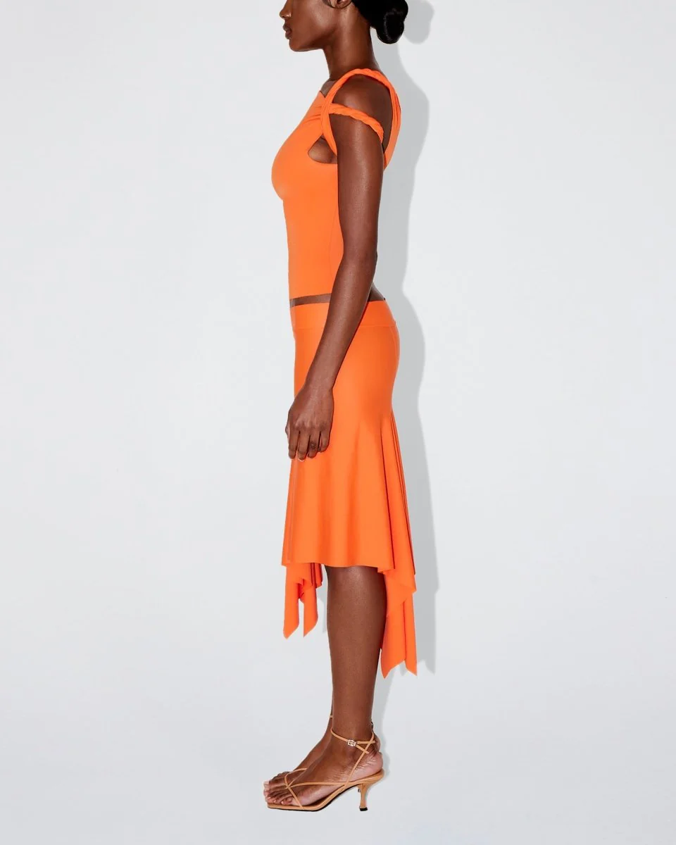 Sleek Stretch Asymmetrical Skirt | Papaya - Image 4