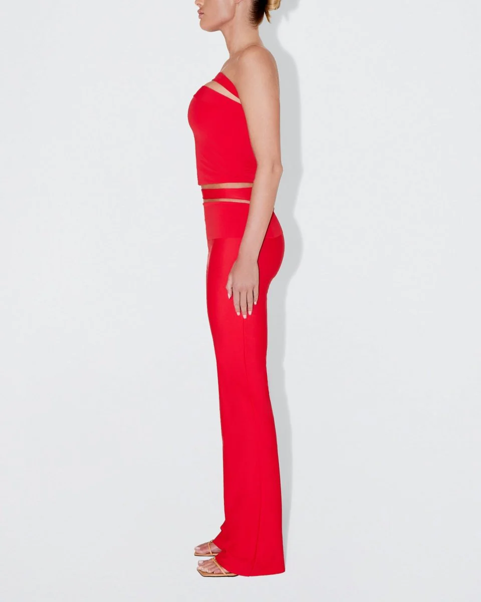 Sleek Stretch Cutout Foldover Pant | Tomato - Image 3