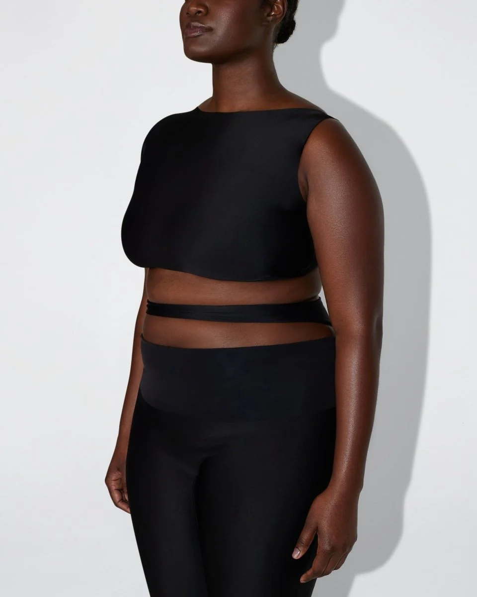 Sleek Stretch Micro One Shoulder Top | Black - Image 11