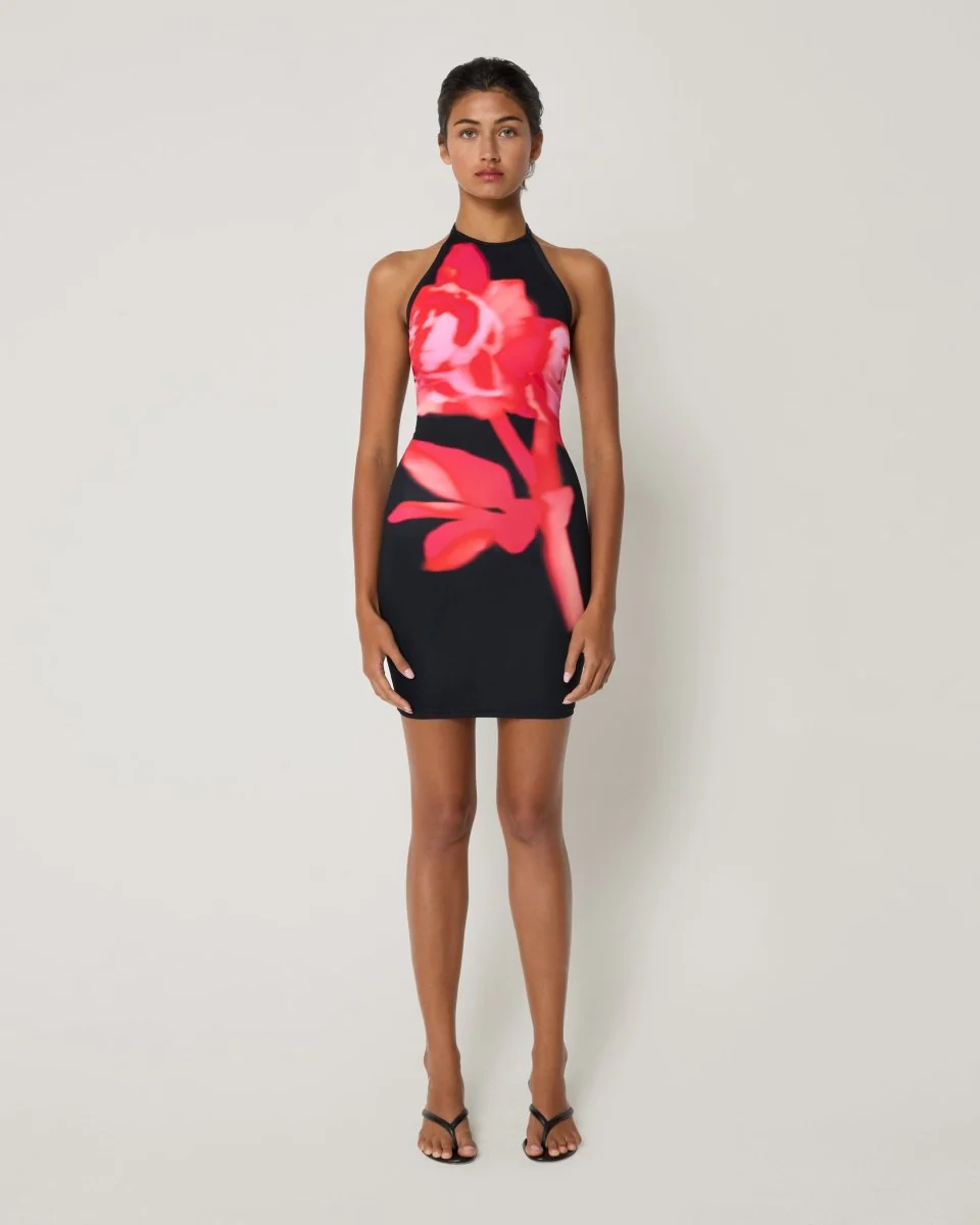 Smooth Stretch Halter Mini Dress | Black Peony - Image 3