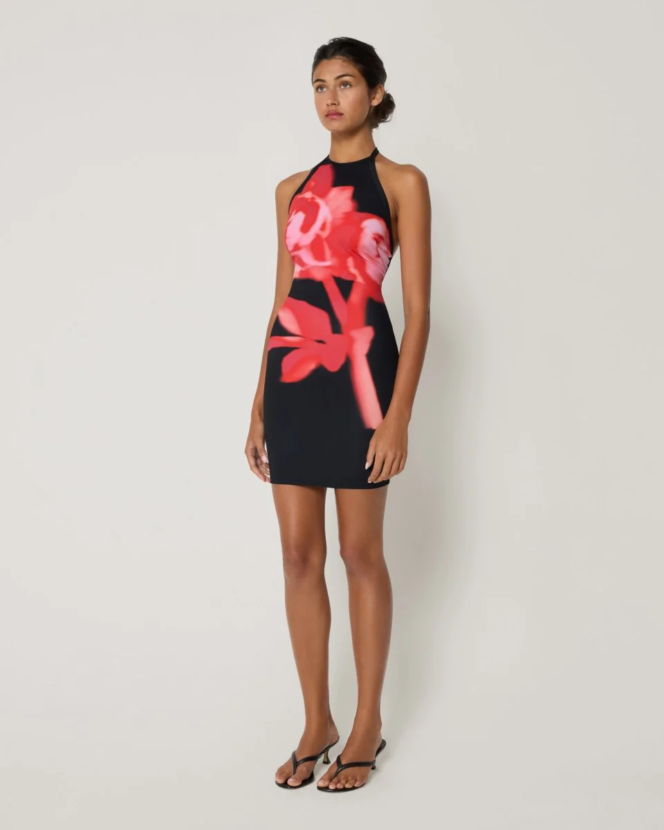 Smooth Stretch Halter Mini Dress | Black Peony - Image 4