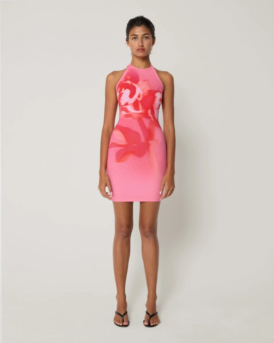Smooth Stretch Halter Mini Dress | Pink Peony - Image 3