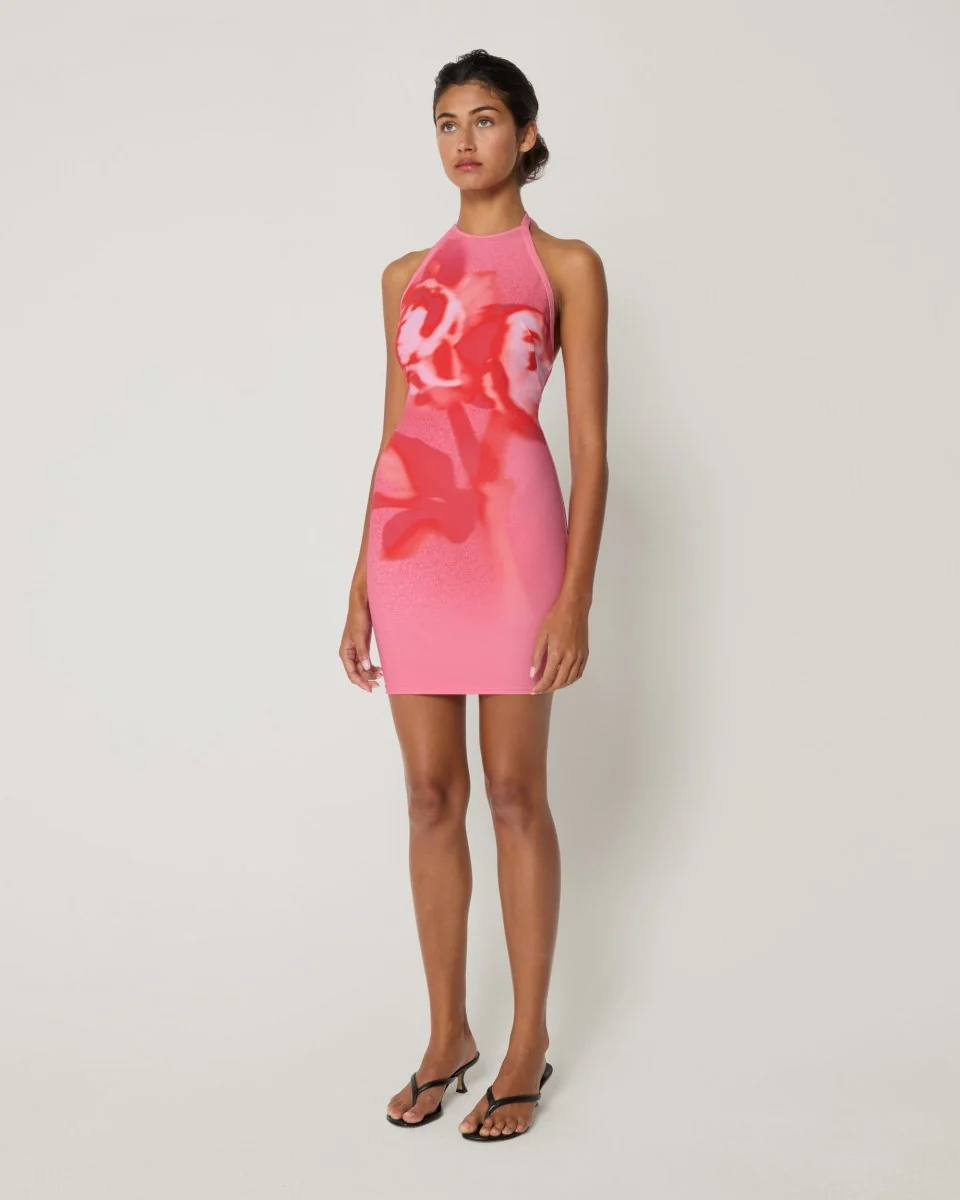 Smooth Stretch Halter Mini Dress | Pink Peony - Image 4