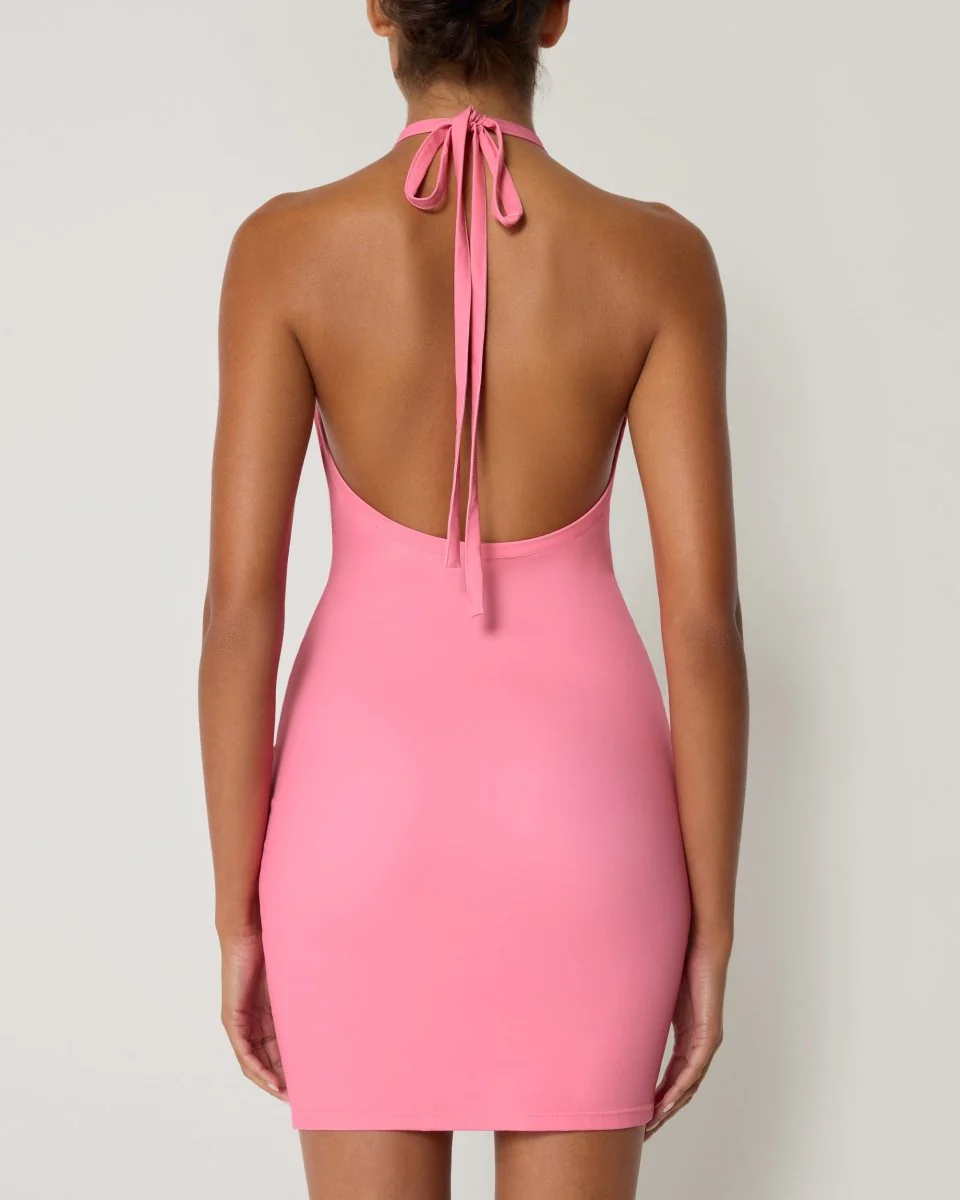 Smooth Stretch Halter Mini Dress | Pink Peony - Image 7