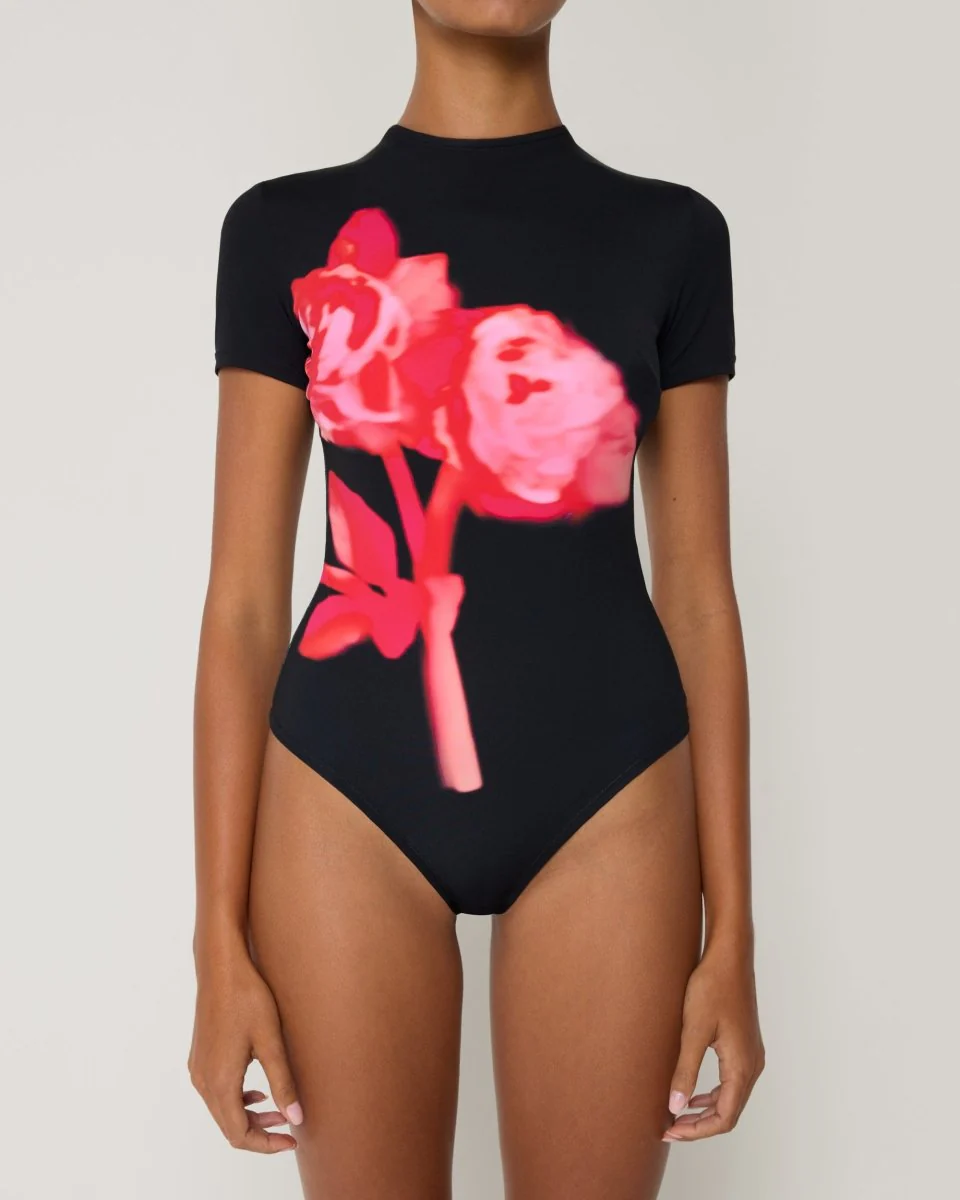Smooth Stretch Open Back Bodysuit | Black Peony