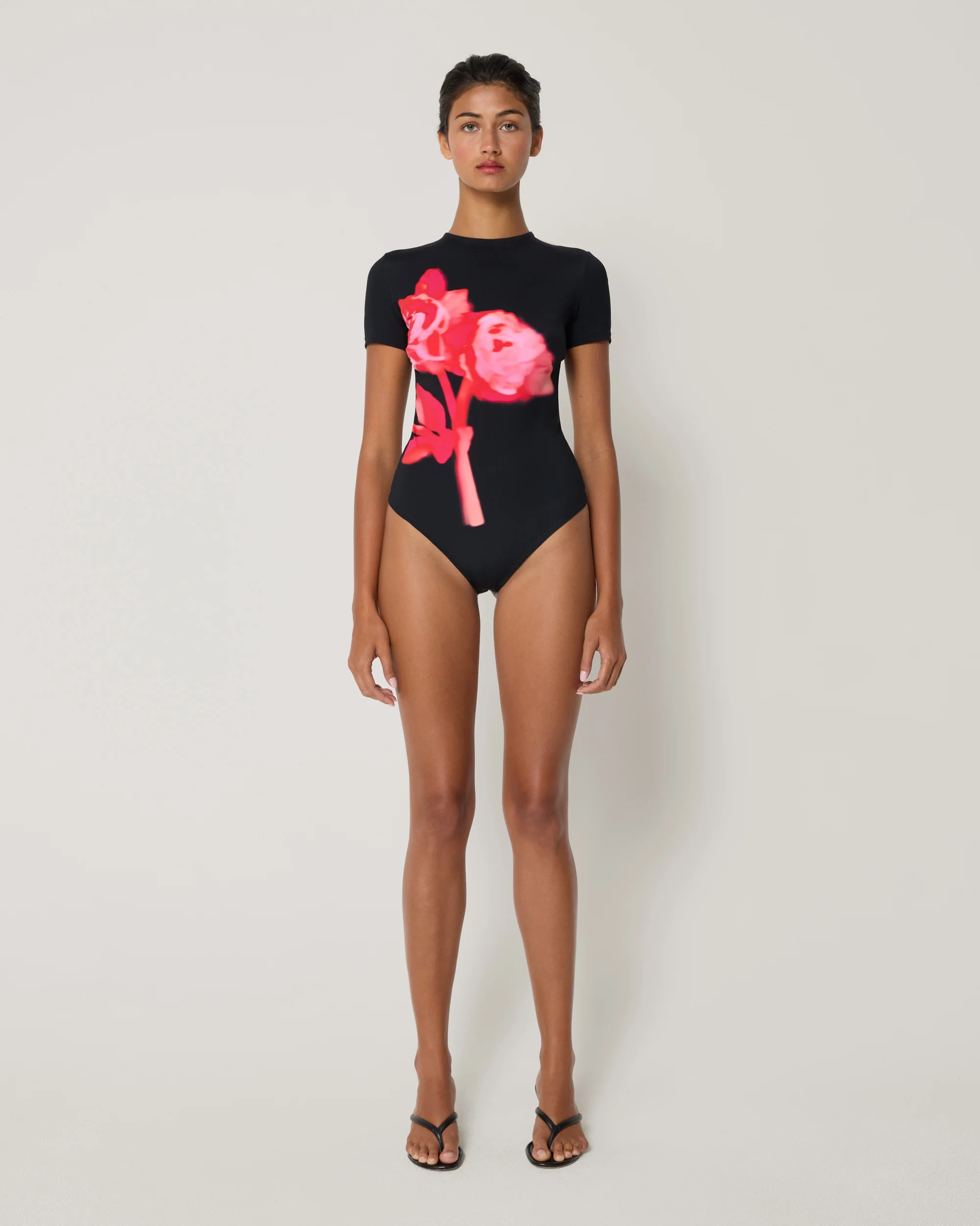 Smooth Stretch Open Back Bodysuit | Black Peony - Image 3
