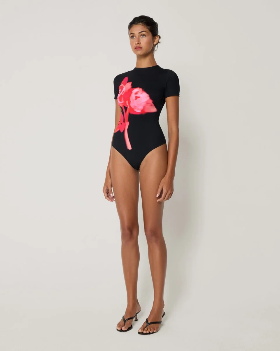 Smooth Stretch Open Back Bodysuit | Black Peony - Image 4