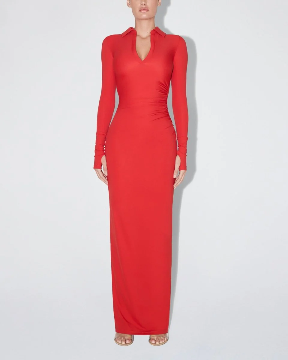 Smooth Stretch Ruched Maxi Dress | Cherry - Image 3