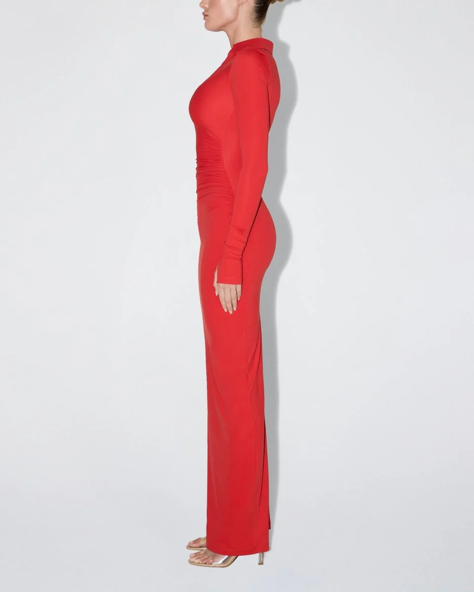 Smooth Stretch Ruched Maxi Dress | Cherry - Image 4