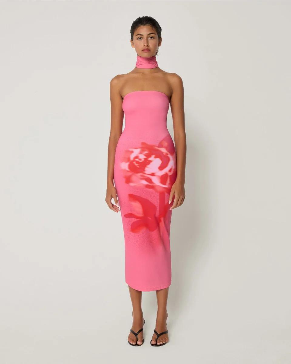 Smooth Stretch Strapless Midi Dress | Pink Peony - Image 10