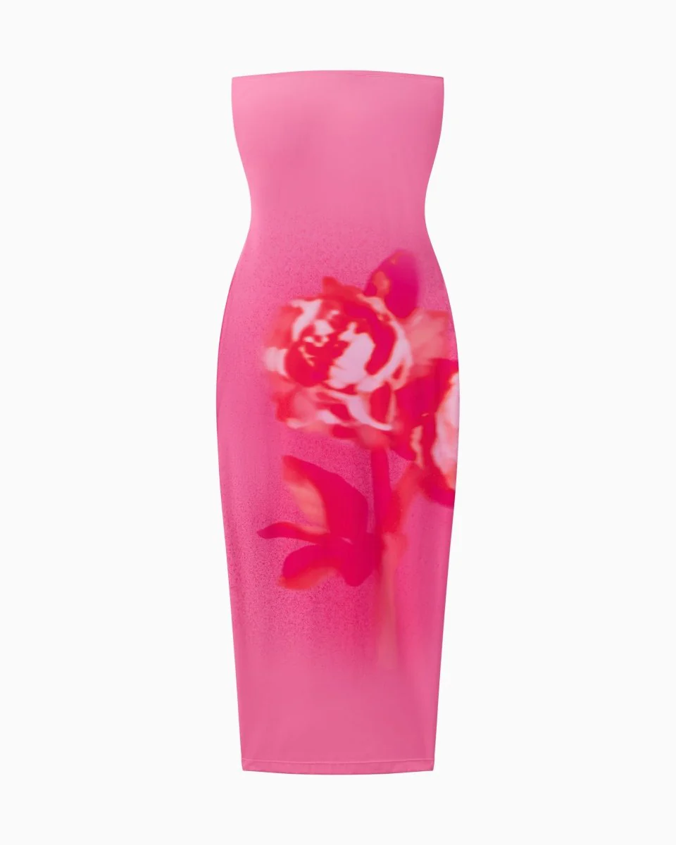 Smooth Stretch Strapless Midi Dress | Pink Peony - Image 2