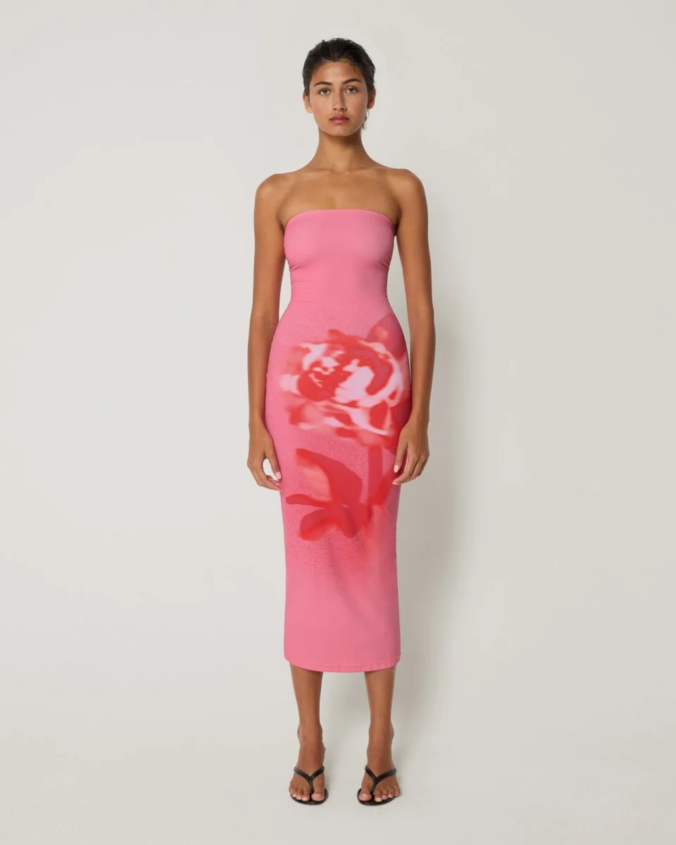 Smooth Stretch Strapless Midi Dress | Pink Peony - Image 3