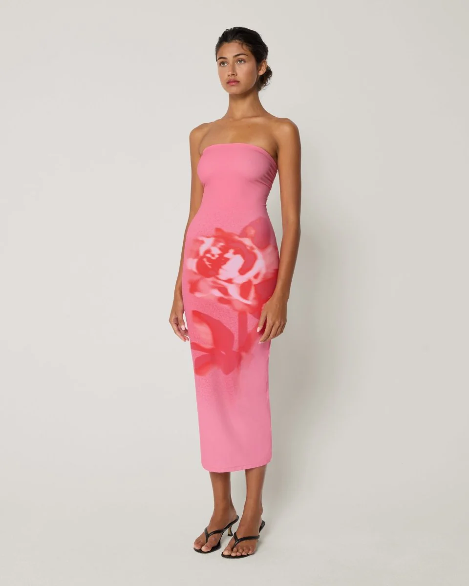 Smooth Stretch Strapless Midi Dress | Pink Peony - Image 4