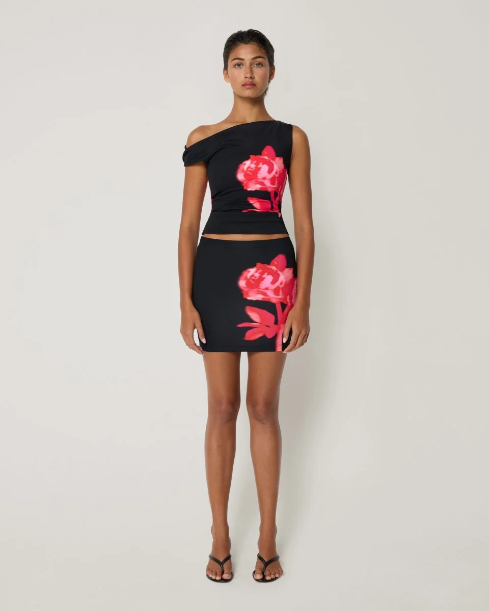 Smooth Stretch Ultra Mini Skirt | Black Peony - Image 3