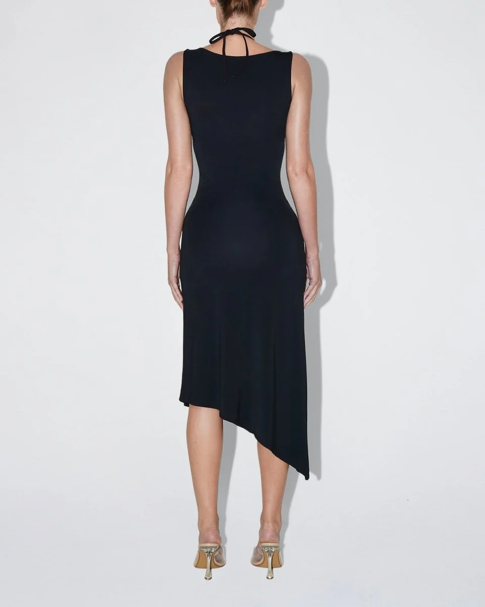 Soft Stretch Asymmetrical Midi Dress | Black - Image 5