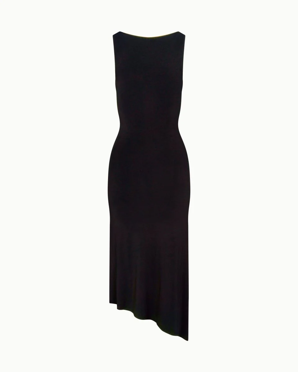 Soft Stretch Asymmetrical Midi Dress | Black - Image 6