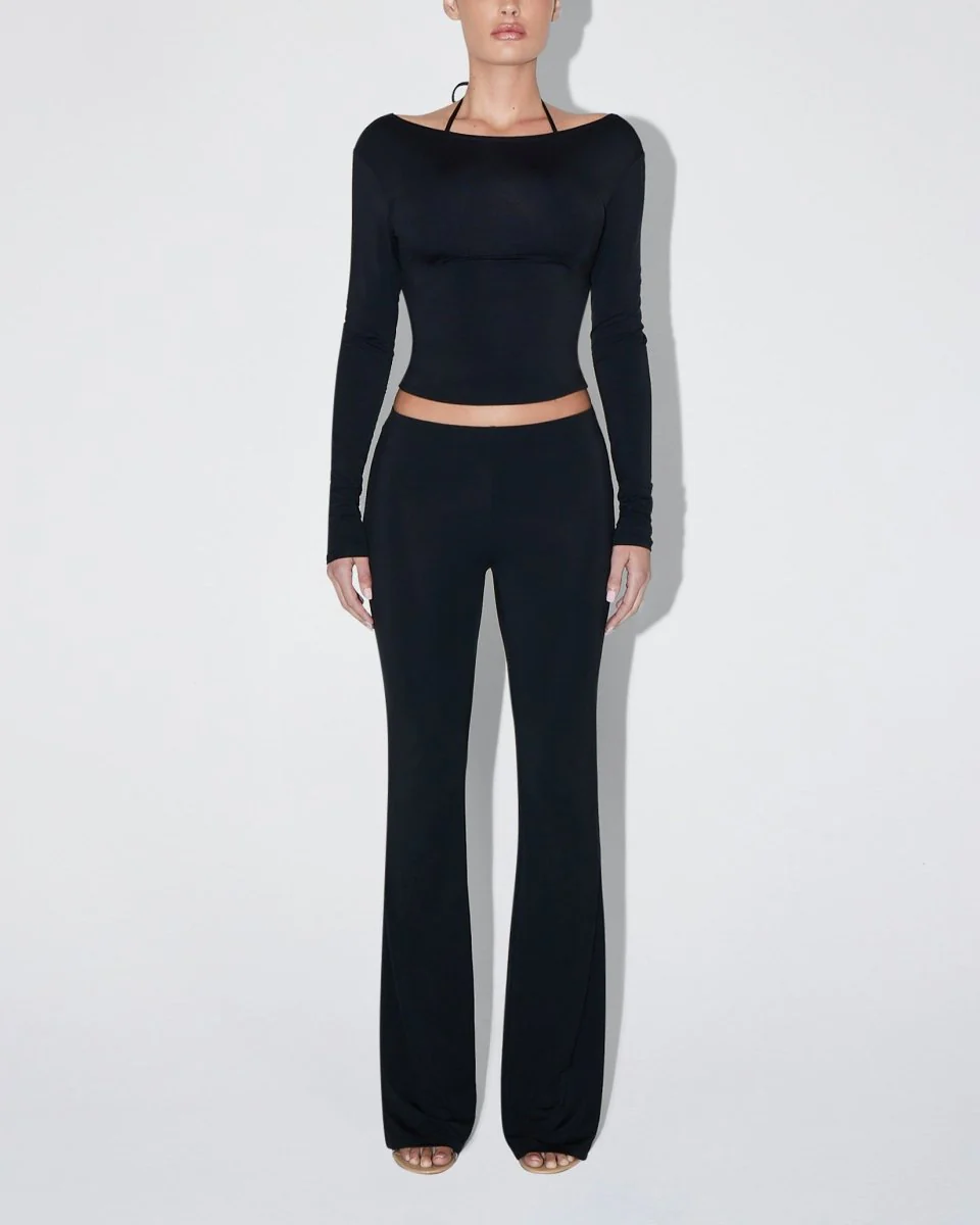 Soft Stretch Boat Neck Long Sleeve | Black - Image 3